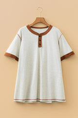 Plus Size Distressed Color Block Henley Tee
