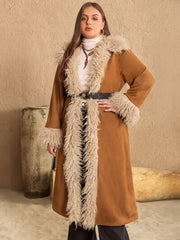 Plus Size Furry Trim Open Front Coat