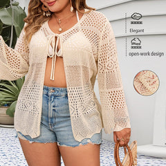 Plus Size Hollow Knit Cardigan