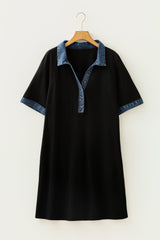 Plus Size Denim Collar Colorblock Shift Dress