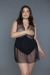 Plus Size Deep V-neck Mesh Babydoll