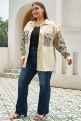 Plus Size Leopard Print Denim Jacket