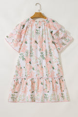 Plus Size Floral Print Striped Detail Short Dress