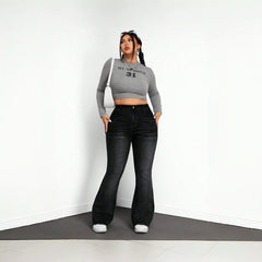 Plus Size Elastic Denim Flared Jeans