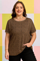 Plus Size Leopard Print Ribbed Trim Tee
