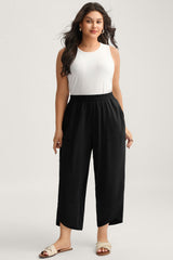 Plus Size Elastic Waist Asymmetrical Capris