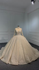 Plus Size Champagne Ball Gown with Long Sleeves