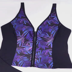 Plus Size Leaf Print Zipper Bikini Bottoms