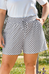 Plus Size Checkerboard Lace-Up Shorts