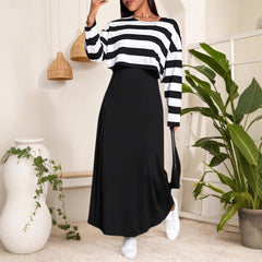 Plus Size Elegant Striped Two-Piece Maxi Dress Set