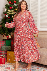 Plus Size Abstract Print V-Neck High Waist Maxi Dress