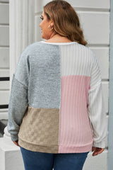Plus Size Cable Knit Colorblock Top