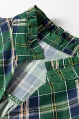Plus Size Green Plaid Long Sleeve Shift Mini Dress