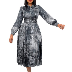 Plus Size Long Sleeve High Waist Printed Dress