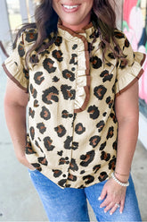 Plus Size Leopard Print Color Block Blouse