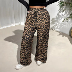 Plus Size Leopard-Print Casual Straight-Leg Pants