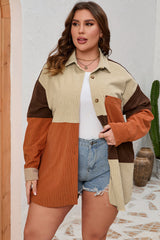 Plus Size Brown Corduroy Pocket Jacket