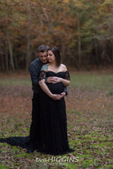 Plus Size Lace Ruffled Off-Shoulder Maternity Dress