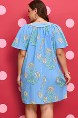 Plus Size Floral Split Neck Mini Dress
