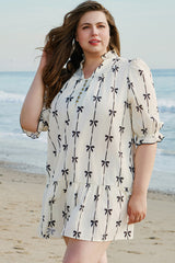 Plus Size Bow Puff Sleeve Ruffled Mini Dress