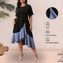 Plus Size Color Block A-Line Dress