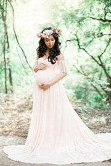 Plus Size Lace Ruffled Off-Shoulder Maternity Dress