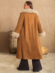 Plus Size Furry Trim Open Front Coat