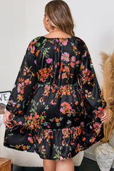 Plus Size Floral Tie Neck Mini Dress