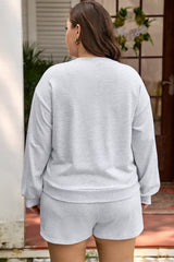 Plus Size Bow Embroidered Puff Sleeve Shorts Set