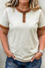 Plus Size Distressed Color Block Henley Tee