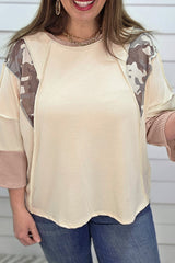 Plus Size Camo Panel Twist Rib Sleeve Blouse