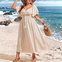 Plus Size Elegant V-Neck Long Sleeve Maxi Dress