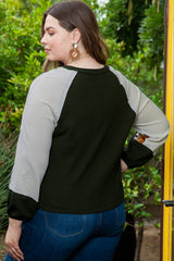Plus Size Floral Raglan Colorblock Blouse