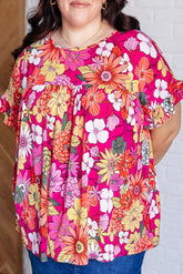 Plus Size Floral Ruffle Short Sleeve Blouse