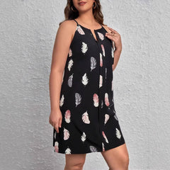 Plus Size Gothic Feather V-Neck Midi Dress