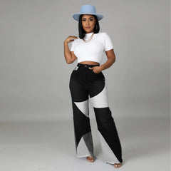Plus Size High Waist Wide Leg Two Tone Stretch Jeans