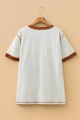 Plus Size Distressed Color Block Henley Tee