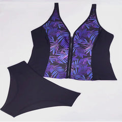 Plus Size Leaf Print Zipper Bikini Bottoms