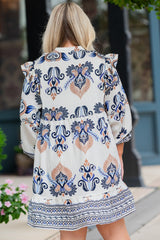 Plus Size Boho Print Split Neck Mini Dress