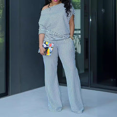 Plus Size Asymmetrical Off-Shoulder Two-Piece Set