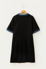 Plus Size Denim Collar Colorblock Shift Dress