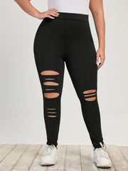 Plus Size Distressed Hole Leggings
