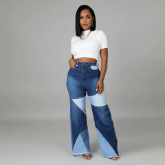 Plus Size High Waist Wide Leg Two Tone Stretch Jeans
