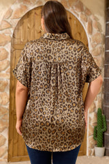 Plus Size Leopard Print Short Sleeve Blouse