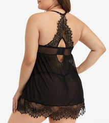 Plus Size Lace Suspender Skirt Nightwear