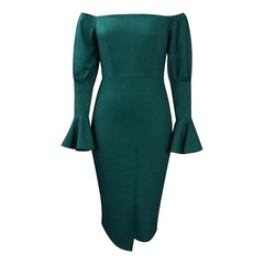 Plus Size Flared Sleeve High Waist Wrap Midi Dress