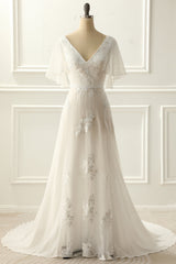 Plus Size Deep V Beaded Lace Ball Gown