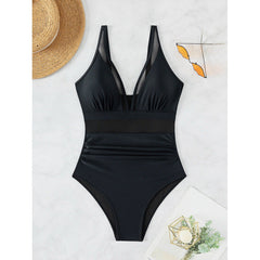 Plus Size Black One-Piece Swimsuit Mesh
