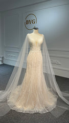 Plus Size Beaded Lace Ball Gown with Train