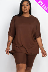 Plus Size Loose Fit Top and Shorts Set